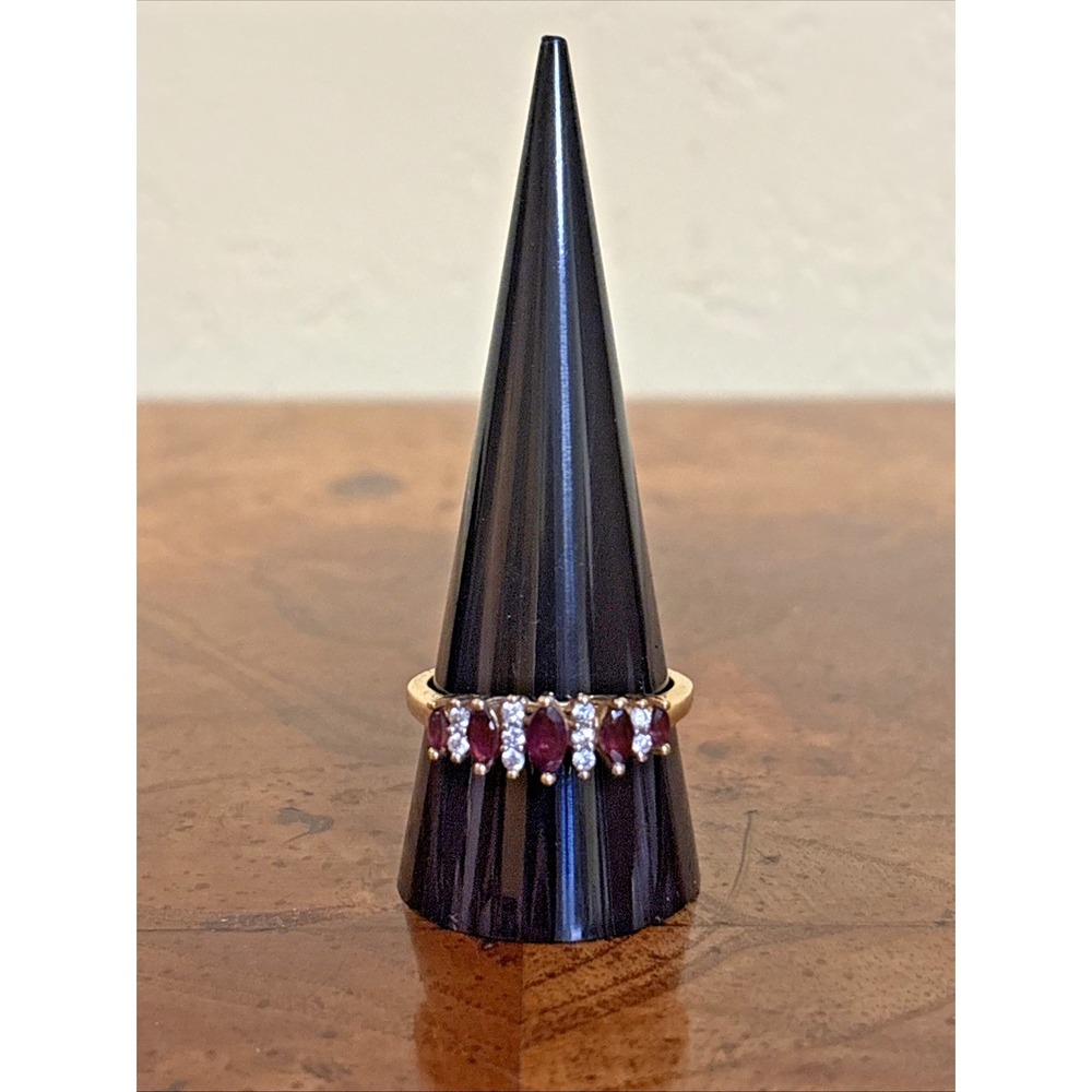 Gold Tone Ruby & Clear Stone Band Ring Size 11 Vintage Style Elegant